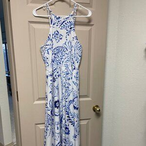 White and Blue Floral Maxi Dress